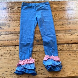 Southern style brand boutique blue w/pale pink ruffle leggings size 8